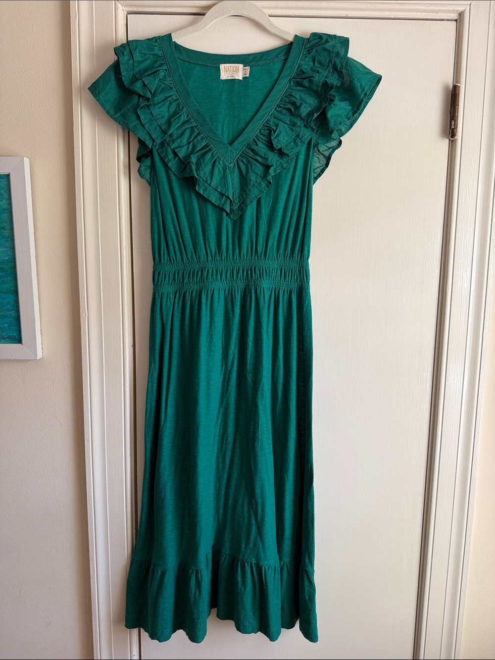 Nation LTD Emerald Green Ruffle V-Neck Maxi Dress